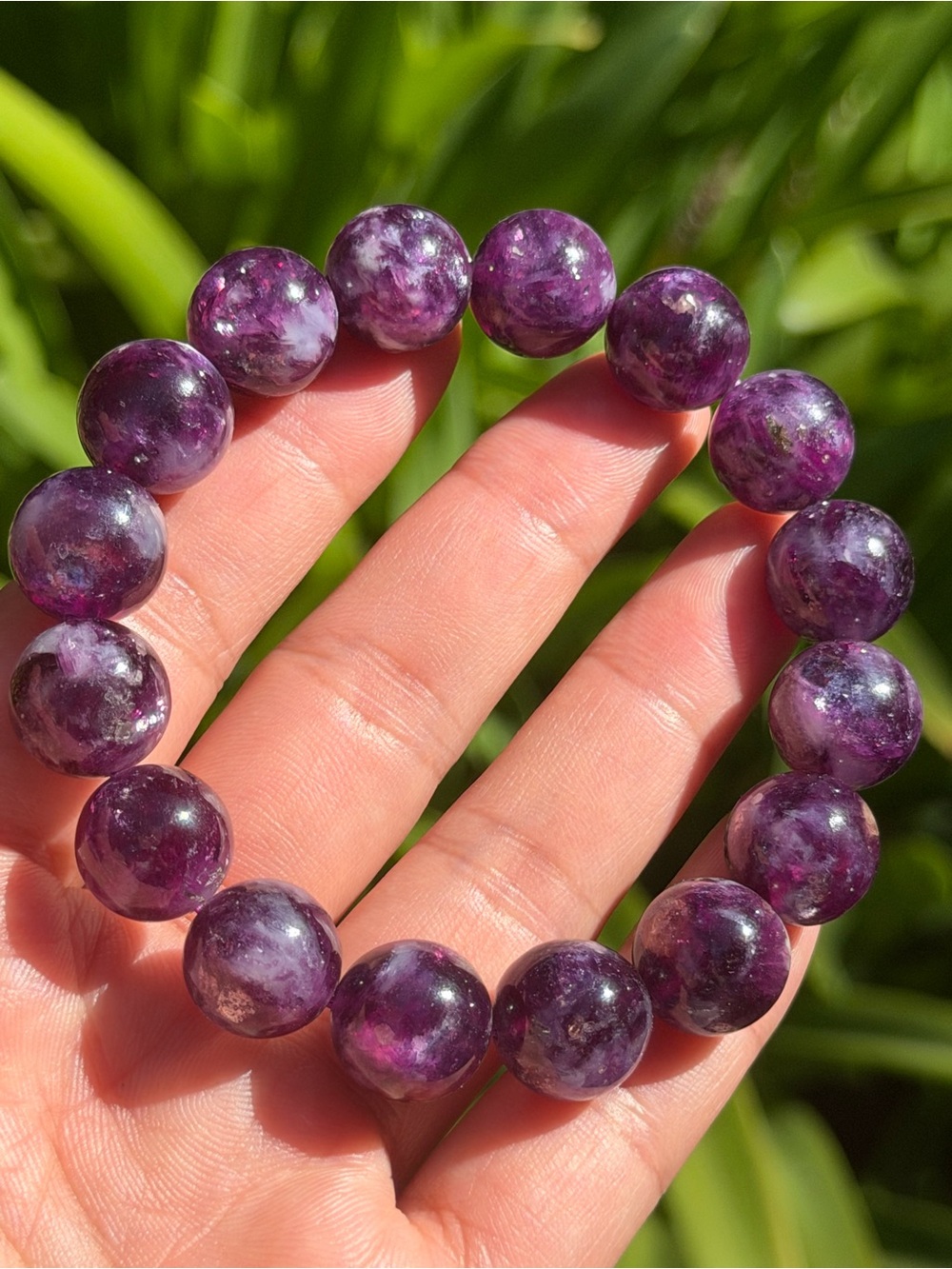 13mm HQ Flashy Purple Lepidolite Bead Stretch Bracelet 2594